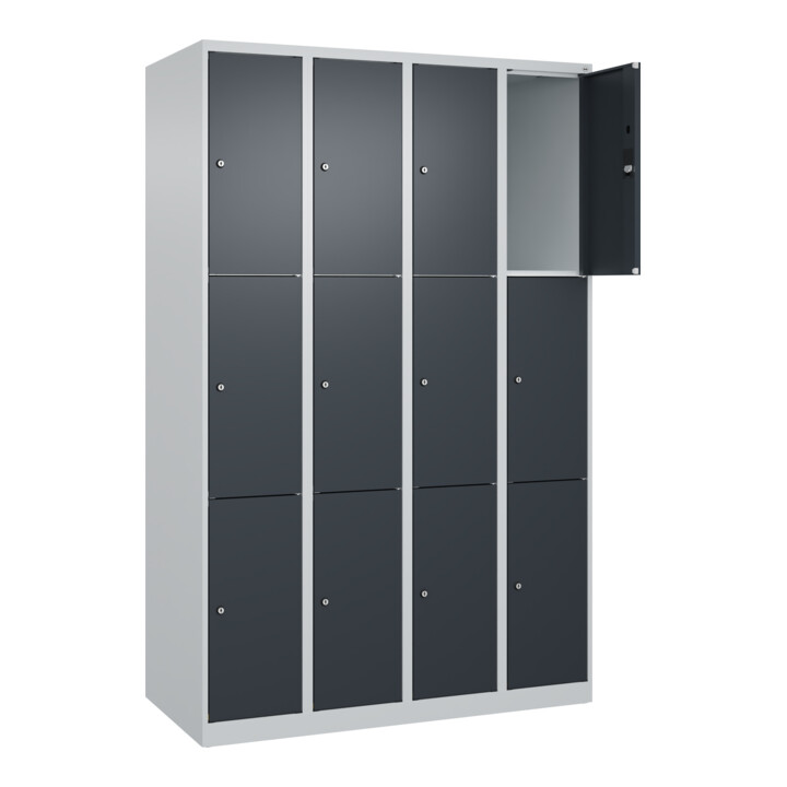C+P Schließfachschrank Classic PLUS, 4 Abteile, 1850x1200x500mm, 7035/7016 Innenhöhe Gefach oben (oberes 599 mm Front RAL 7016 Anthrazitgrau