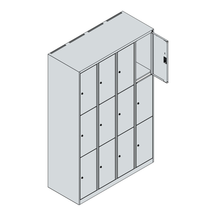 C+P Schließfachschrank Classic PLUS, 4 Abteile, 1850x1200x500mm, 7035/7016 Innenhöhe Gefach oben (oberes 599 mm Front RAL 7016 Anthrazitgrau