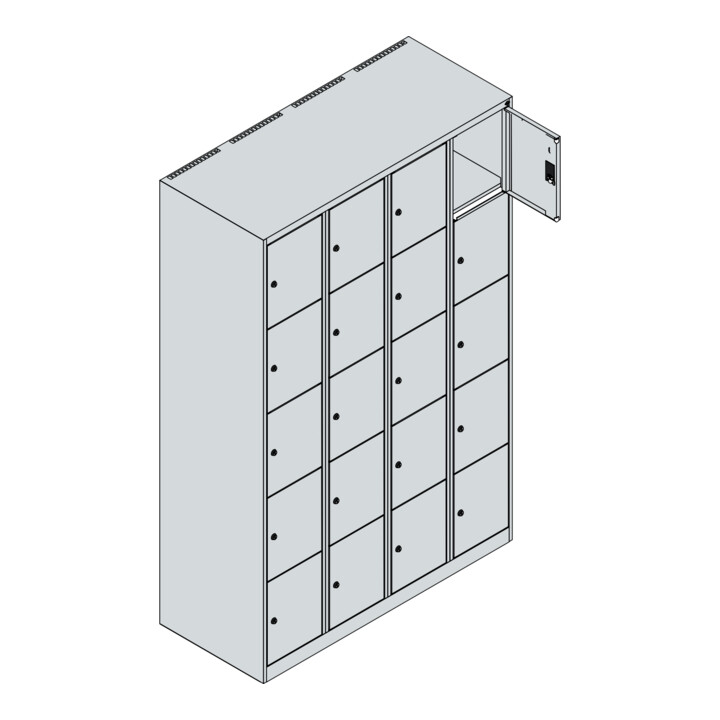 C+P Schließfachschrank Classic PLUS, 4 Abteile, 1850x1200x500mm, 7035/7035 Innenhöhe Gefach oben (oberes 365 mm Front RAL 7035 Lichtgrau