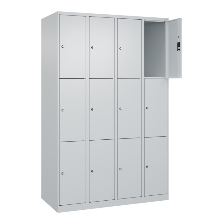 C+P Schließfachschrank Classic PLUS, 4 Abteile, 1850x1200x500mm, 7035/7035 Innenhöhe Gefach oben (oberes 599 mm Front RAL 7035 Lichtgrau