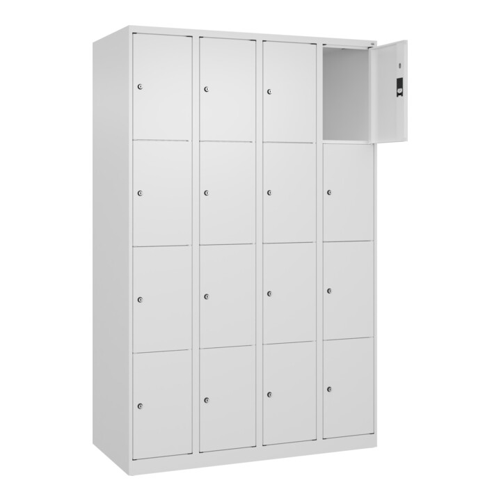 C+P Schließfachschrank Classic PLUS, 4 Abteile, 1850x1200x500mm, 9016/9016 Innenhöhe Gefach oben (oberes 453 mm Front RAL 9016 Verkehrsweiß