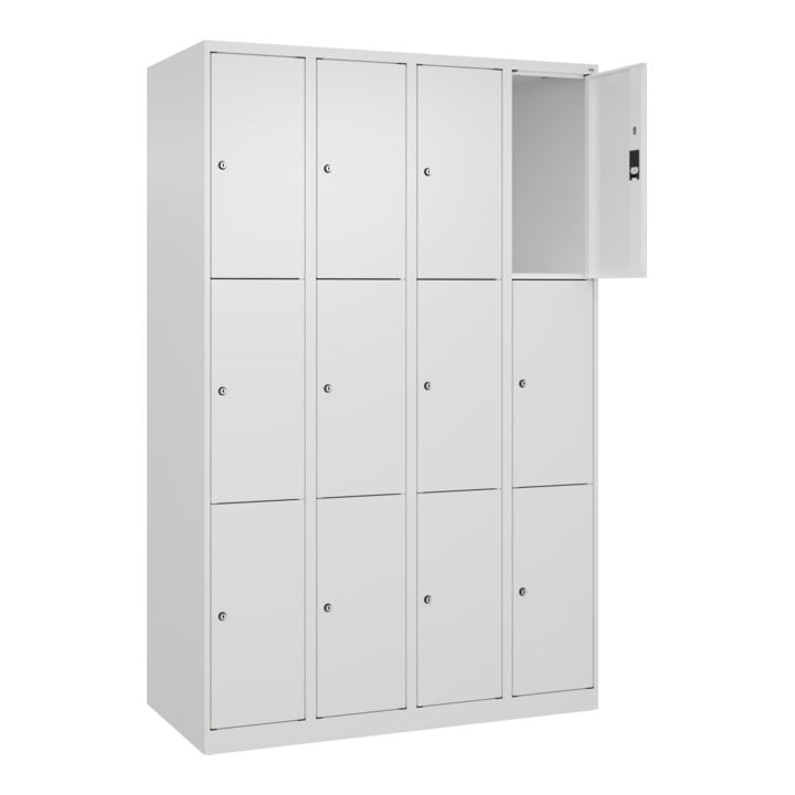C+P Schließfachschrank Classic PLUS, 4 Abteile, 1850x1200x500mm, 9016/9016 Innenhöhe Gefach oben (oberes 599 mm Front RAL 9016 Verkehrsweiß