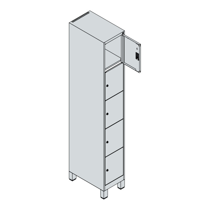 C+P Schließfachschrank Classic PLUS, Füße, 1 Abteil, 1950x300x500mm, 7016/7035 Innenhöhe Gefach oben (oberes 365 mm Front RAL 7035 Lichtgrau