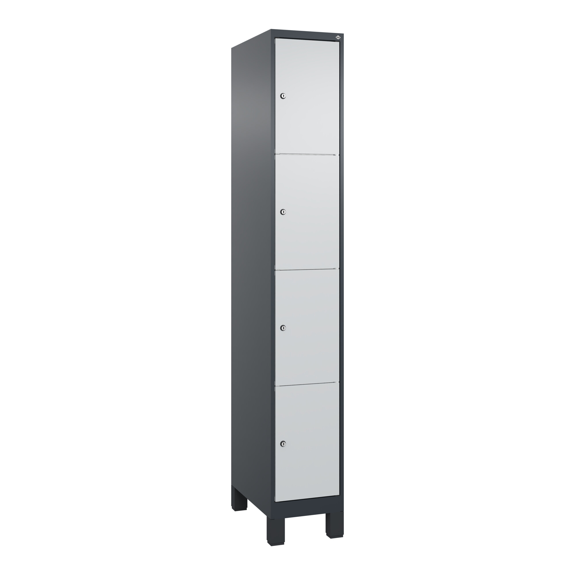 C+P Schließfachschrank Classic PLUS, Füße, 1 Abteil, 1950x300x500mm, 7016/7035 Innenhöhe Gefach oben (oberes 453 mm Front RAL 7035 Lichtgrau ; C + P M