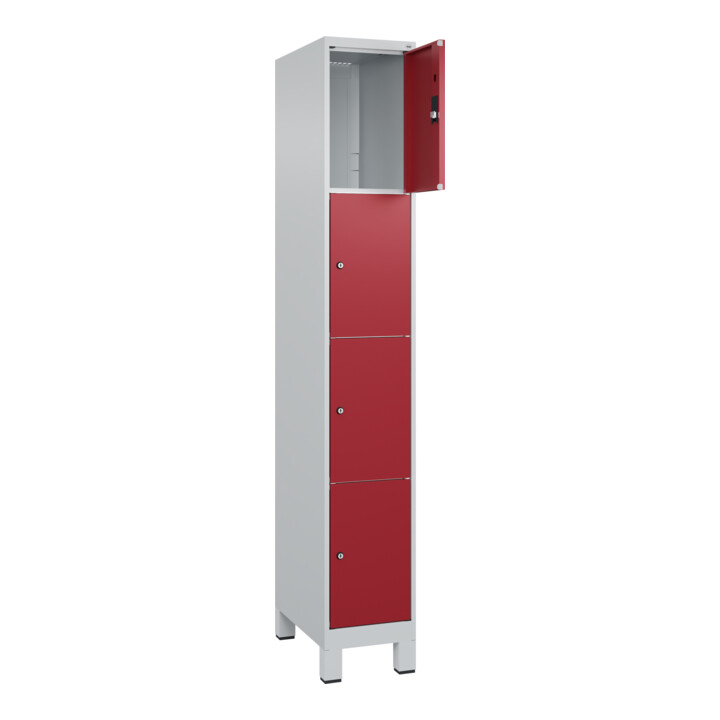 C+P Schließfachschrank Classic PLUS, Füße, 1 Abteil, 1950x300x500mm, 7035/3003 Innenhöhe Gefach oben (oberes 453 mm Front RAL 3003 Rubinrot
