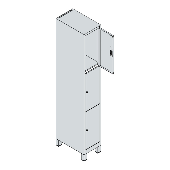 C+P Schließfachschrank Classic PLUS, Füße, 1 Abteil, 1950x300x500mm, 7035/3020 Innenhöhe Gefach oben (oberes 599 mm Front RAL 3020 Verkehrsrot