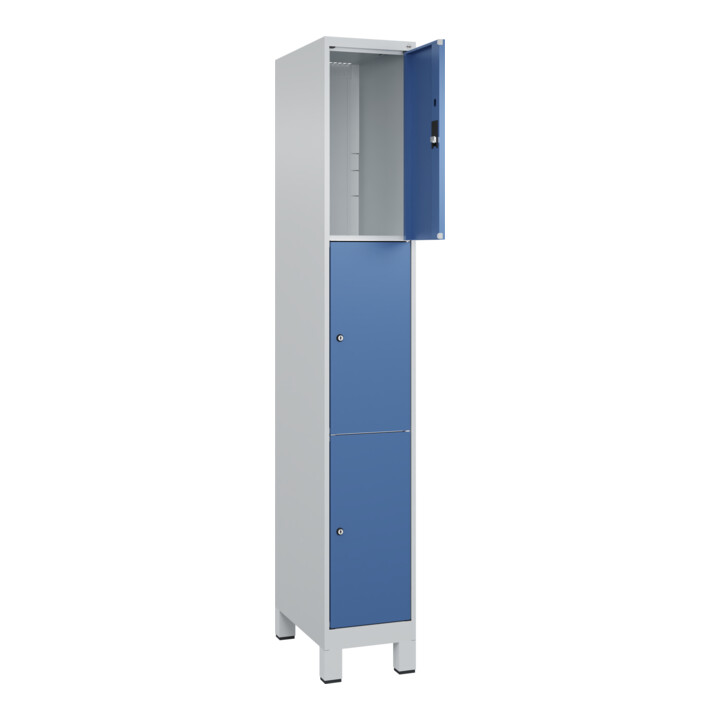 C+P Schließfachschrank Classic PLUS, Füße, 1 Abteil, 1950x300x500mm, 7035/5023 Innenhöhe Gefach oben (oberes 599 mm Front RAL 5023 Fernblau