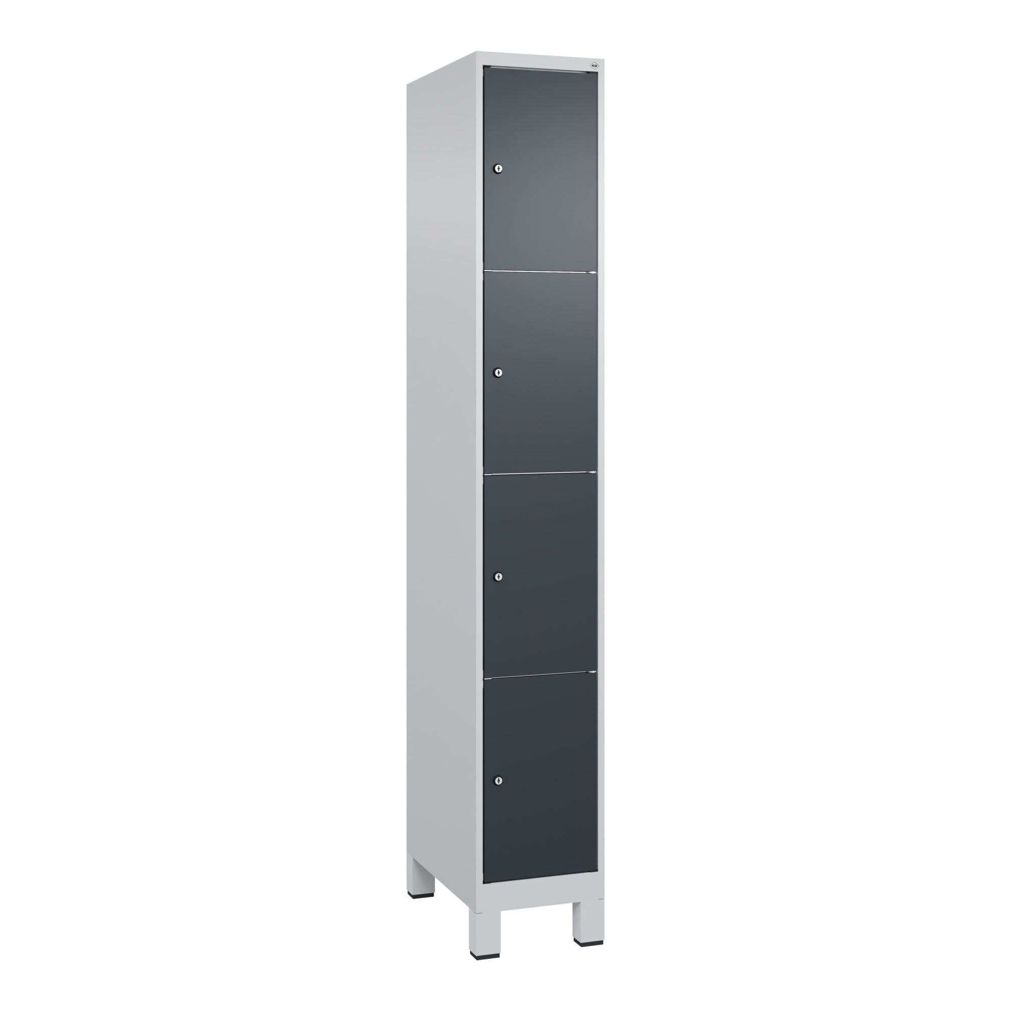 C+P Schließfachschrank Classic PLUS, Füße, 1 Abteil, 1950x300x500mm, 7035/7016 Innenhöhe Gefach oben (oberes 453 mm Front RAL 7016 Anthrazitgrau ; C +