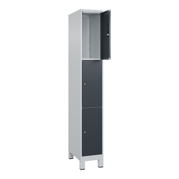 C+P Schließfachschrank Classic PLUS, Füße, 1 Abteil, 1950x300x500mm, 7035/7016 Innenhöhe Gefach oben (oberes 599 mm Front RAL 7016 Anthrazitgrau