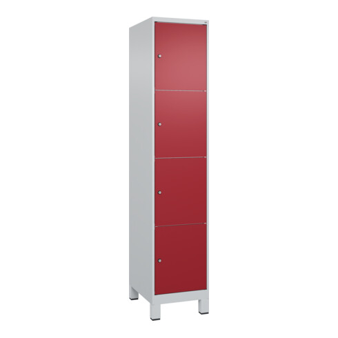 C+P Schließfachschrank Classic PLUS, Füße, 1 Abteil, 1950x400x500mm, 7035/3003 Innenhöhe Gefach oben (oberes 453 mm Front RAL 3003 Rubinrot