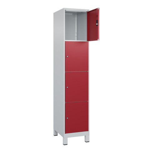 C+P Schließfachschrank Classic PLUS, Füße, 1 Abteil, 1950x400x500mm, 7035/3003 Innenhöhe Gefach oben (oberes 453 mm Front RAL 3003 Rubinrot