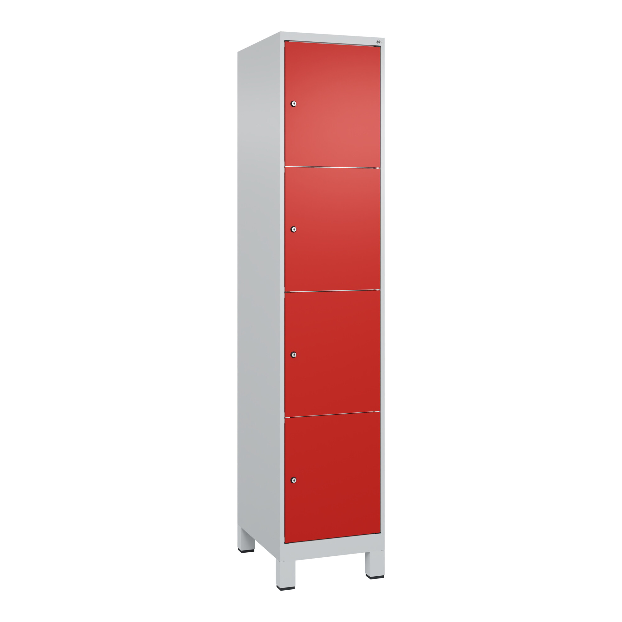 C+P Schließfachschrank Classic PLUS, Füße, 1 Abteil, 1950x400x500mm, 7035/3020 Innenhöhe Gefach oben (oberes 453 mm Front RAL 3020 Verkehrsrot ; C + P