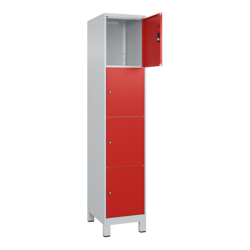 C+P Schließfachschrank Classic PLUS, Füße, 1 Abteil, 1950x400x500mm, 7035/3020 Innenhöhe Gefach oben (oberes 453 mm Front RAL 3020 Verkehrsrot