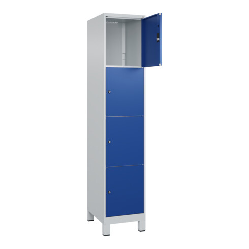 C+P Schließfachschrank Classic PLUS, Füße, 1 Abteil, 1950x400x500mm, 7035/5010 Innenhöhe Gefach oben (oberes 453 mm Front RAL 5010 Enzianblau