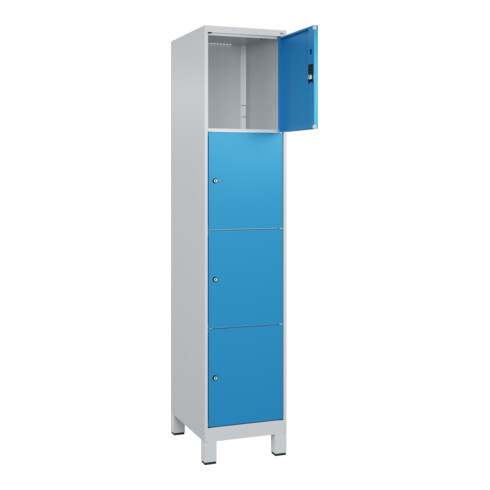 C+P Schließfachschrank Classic PLUS, Füße, 1 Abteil, 1950x400x500mm, 7035/5012 Innenhöhe Gefach oben (oberes 453 mm Front RAL 5012 Lichtblau