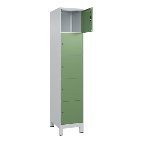 C+P Schließfachschrank Classic PLUS, Füße, 1 Abteil, 1950x400x500mm, 7035/6011 Innenhöhe Gefach oben (oberes 365 mm Front RAL 6011 Resedagrün