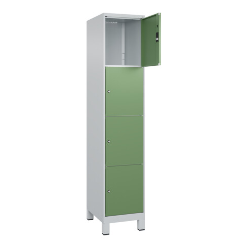 C+P Schließfachschrank Classic PLUS, Füße, 1 Abteil, 1950x400x500mm, 7035/6011 Innenhöhe Gefach oben (oberes 453 mm Front RAL 6011 Resedagrün