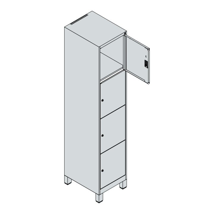 C+P Schließfachschrank Classic PLUS, Füße, 1 Abteil, 1950x400x500mm, 7035/7016 Innenhöhe Gefach oben (oberes 453 mm Front RAL 7016 Anthrazitgrau