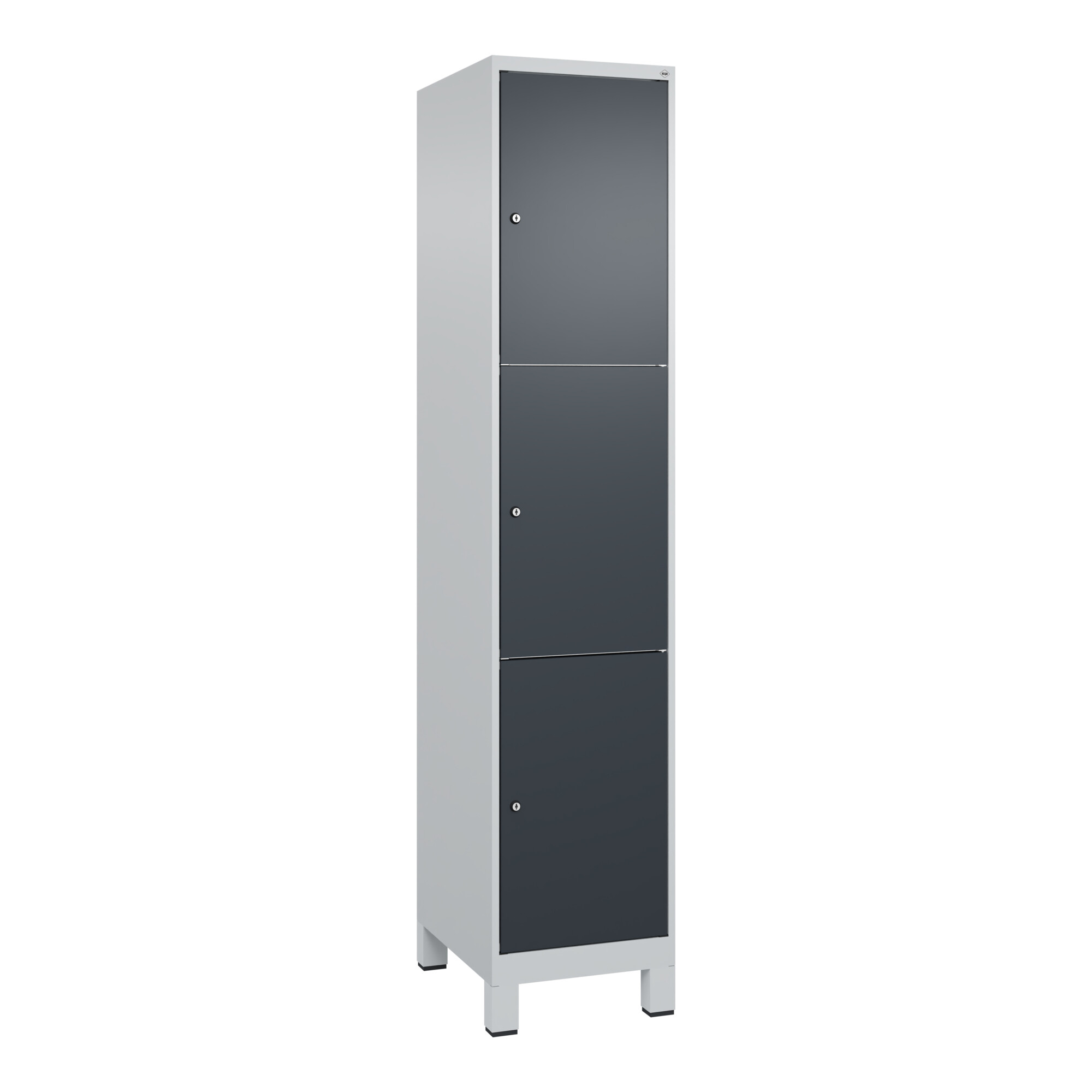 C+P Schließfachschrank Classic PLUS, Füße, 1 Abteil, 1950x400x500mm, 7035/7016 Innenhöhe Gefach oben (oberes 599 mm Front RAL 7016 Anthrazitgrau ; C +