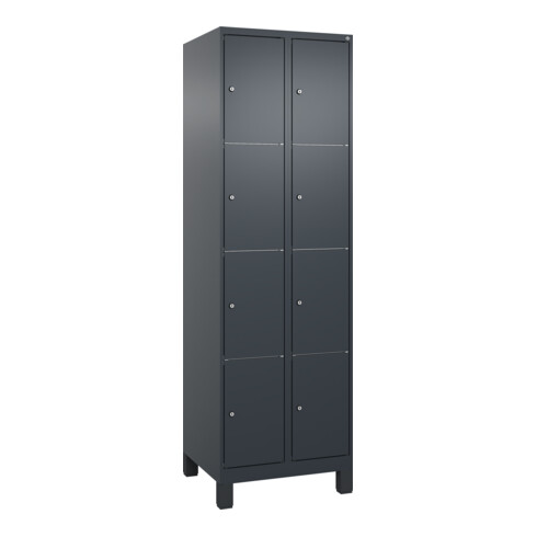 C+P Schließfachschrank Classic PLUS, Füße, 2 Abteile, 1950x600x500mm, 7016/7016 Innenhöhe Gefach oben (oberes 453 mm Front RAL 7016 Anthrazitgrau