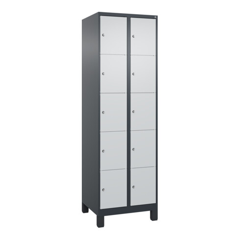 C+P Schließfachschrank Classic PLUS, Füße, 2 Abteile, 1950x600x500mm, 7016/7035 Innenhöhe Gefach oben (oberes 365 mm Front RAL 7035 Lichtgrau