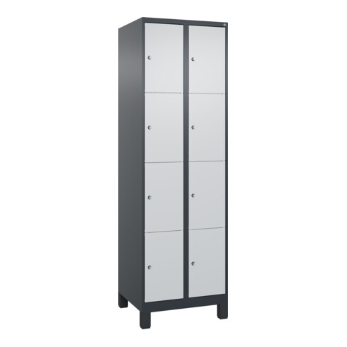 C+P Schließfachschrank Classic PLUS, Füße, 2 Abteile, 1950x600x500mm, 7016/7035 Innenhöhe Gefach oben (oberes 453 mm Front RAL 7035 Lichtgrau