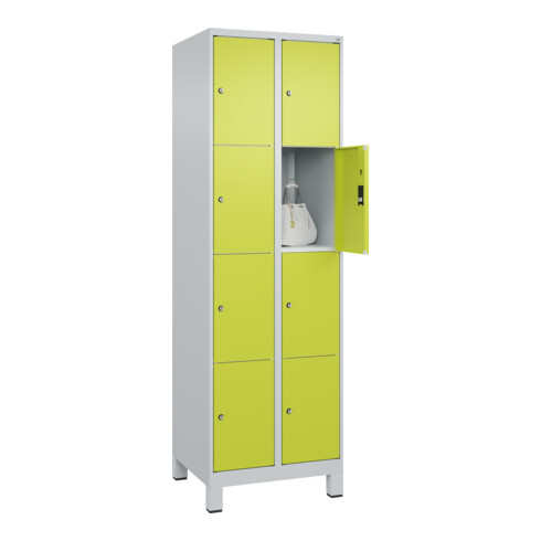 C+P Schließfachschrank Classic PLUS, Füße, 2 Abteile, 1950x600x500mm, 7035/0024 Innenhöhe Gefach oben (oberes 453 mm Front 1108060 RDS Viridingrün