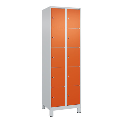 C+P Schließfachschrank Classic PLUS, Füße, 2 Abteile, 1950x600x500mm, 7035/2004 Innenhöhe Gefach oben (oberes 365 mm Front RAL 2004 Reinorange