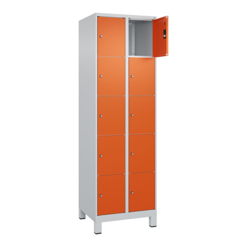 C+P Schließfachschrank Classic PLUS, Füße, 2 Abteile, 1950x600x500mm, 7035/2004 Innenhöhe Gefach oben (oberes 365 mm Front RAL 2004 Reinorange