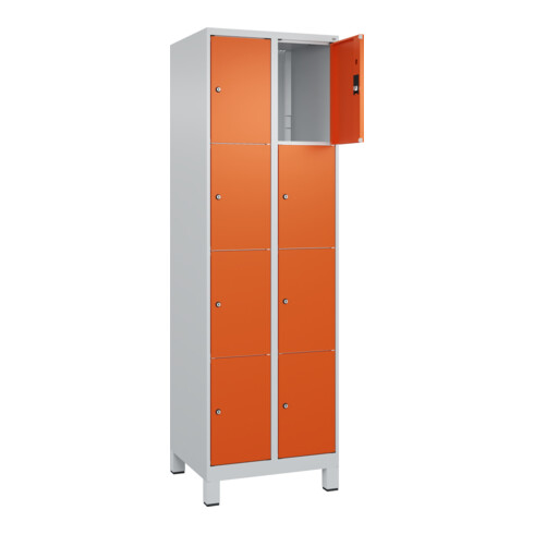 C+P Schließfachschrank Classic PLUS, Füße, 2 Abteile, 1950x600x500mm, 7035/2004 Innenhöhe Gefach oben (oberes 453 mm Front RAL 2004 Reinorange