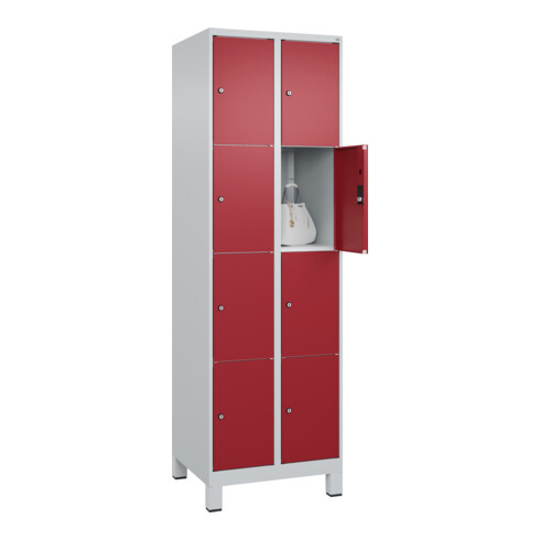 C+P Schließfachschrank Classic PLUS, Füße, 2 Abteile, 1950x600x500mm, 7035/3003 Innenhöhe Gefach oben (oberes 453 mm Front RAL 3003 Rubinrot