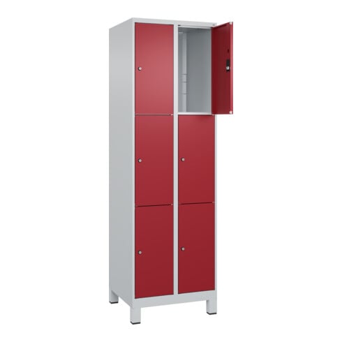 C+P Schließfachschrank Classic PLUS, Füße, 2 Abteile, 1950x600x500mm, 7035/3003 Innenhöhe Gefach oben (oberes 599 mm Front RAL 3003 Rubinrot