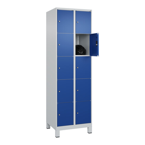 C+P Schließfachschrank Classic PLUS, Füße, 2 Abteile, 1950x600x500mm, 7035/5010 Innenhöhe Gefach oben (oberes 365 mm Front RAL 5010 Enzianblau