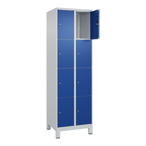 C+P Schließfachschrank Classic PLUS, Füße, 2 Abteile, 1950x600x500mm, 7035/5010 Innenhöhe Gefach oben (oberes 453 mm Front RAL 5010 Enzianblau