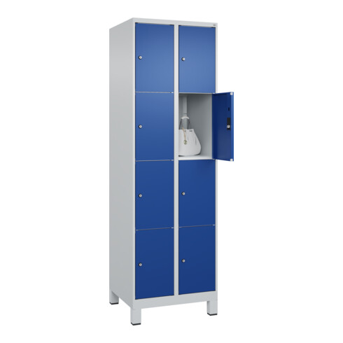 C+P Schließfachschrank Classic PLUS, Füße, 2 Abteile, 1950x600x500mm, 7035/5010 Innenhöhe Gefach oben (oberes 453 mm Front RAL 5010 Enzianblau