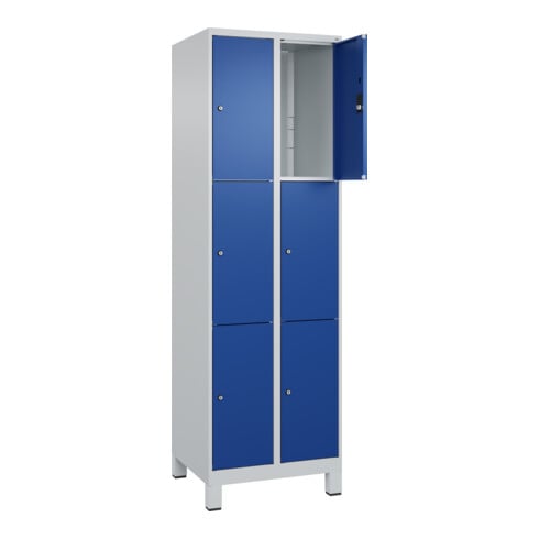 C+P Schließfachschrank Classic PLUS, Füße, 2 Abteile, 1950x600x500mm, 7035/5010 Innenhöhe Gefach oben (oberes 599 mm Front RAL 5010 Enzianblau