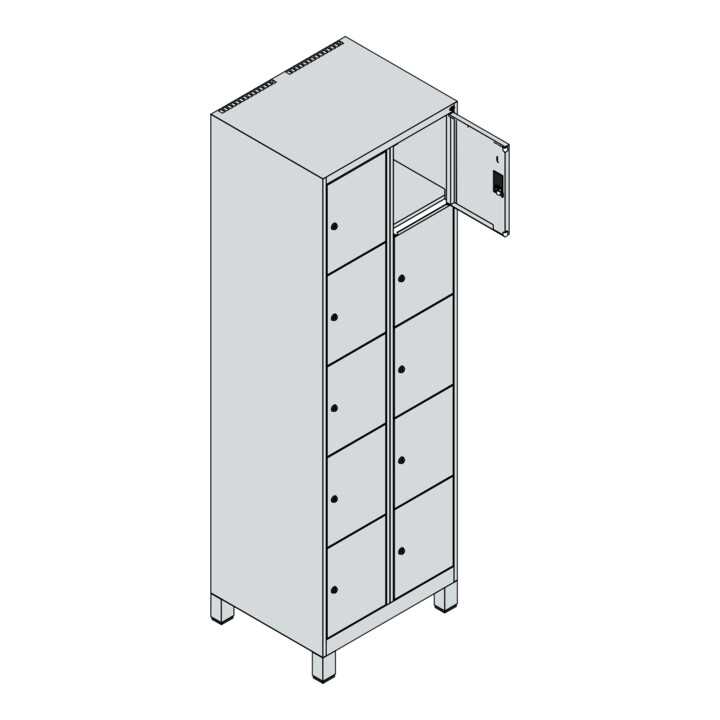C+P Schließfachschrank Classic PLUS, Füße, 2 Abteile, 1950x600x500mm, 7035/5012 Innenhöhe Gefach oben (oberes 365 mm Front RAL 5012 Lichtblau