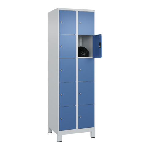 C+P Schließfachschrank Classic PLUS, Füße, 2 Abteile, 1950x600x500mm, 7035/5023 Innenhöhe Gefach oben (oberes 365 mm Front RAL 5023 Fernblau