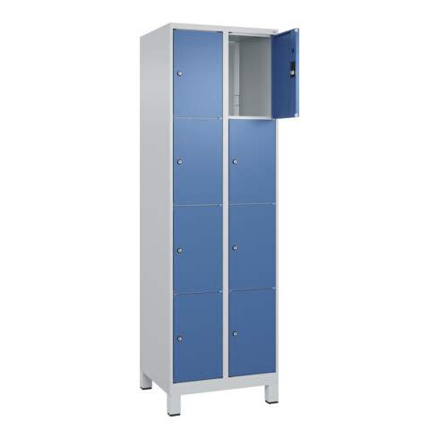 C+P Schließfachschrank Classic PLUS, Füße, 2 Abteile, 1950x600x500mm, 7035/5023 Innenhöhe Gefach oben (oberes 453 mm Front RAL 5023 Fernblau