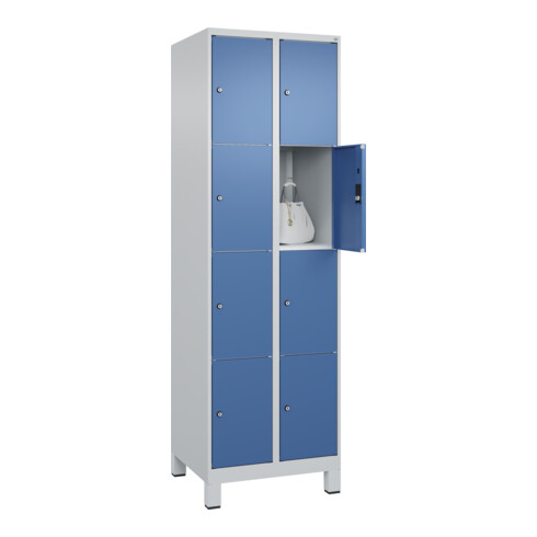 C+P Schließfachschrank Classic PLUS, Füße, 2 Abteile, 1950x600x500mm, 7035/5023 Innenhöhe Gefach oben (oberes 453 mm Front RAL 5023 Fernblau