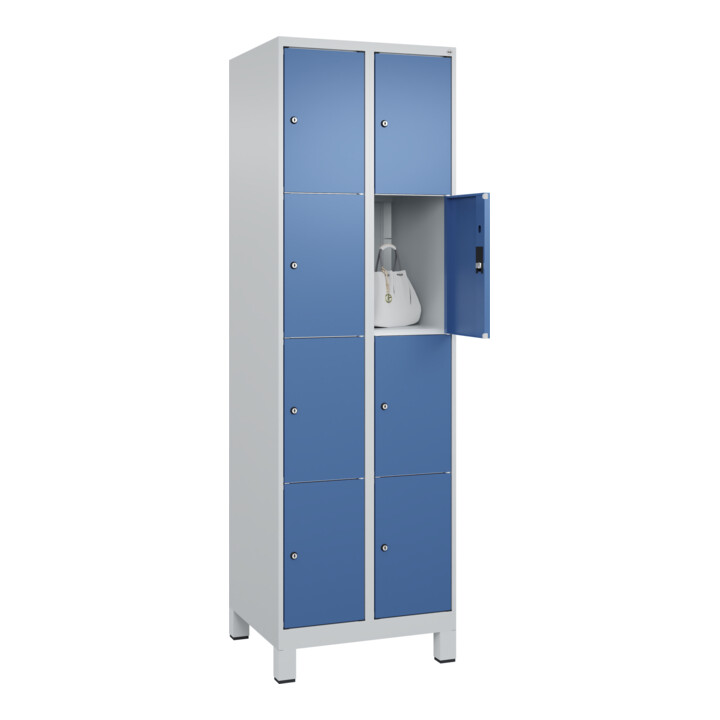 C+P Schließfachschrank Classic PLUS, Füße, 2 Abteile, 1950x600x500mm, 7035/5023 Innenhöhe Gefach oben (oberes 453 mm Front RAL 5023 Fernblau
