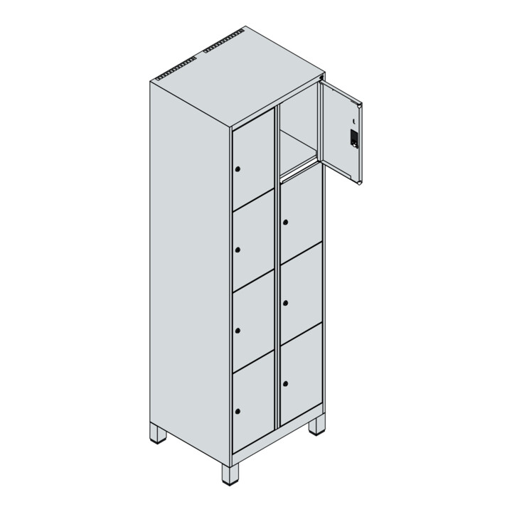 C+P Schließfachschrank Classic PLUS, Füße, 2 Abteile, 1950x600x500mm, 7035/5023 Innenhöhe Gefach oben (oberes 453 mm Front RAL 5023 Fernblau
