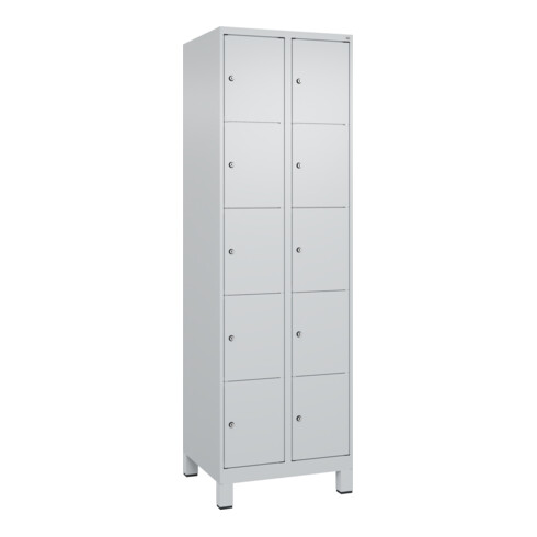 C+P Schließfachschrank Classic PLUS, Füße, 2 Abteile, 1950x600x500mm, 7035/7035 Innenhöhe Gefach oben (oberes 365 mm Front RAL 7035 Lichtgrau