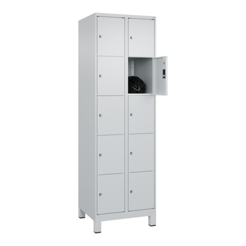 C+P Schließfachschrank Classic PLUS, Füße, 2 Abteile, 1950x600x500mm, 7035/7035 Innenhöhe Gefach oben (oberes 365 mm Front RAL 7035 Lichtgrau