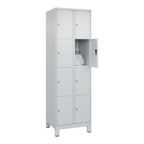 C+P Schließfachschrank Classic PLUS, Füße, 2 Abteile, 1950x600x500mm, 7035/7035 Innenhöhe Gefach oben (oberes 453 mm Front RAL 7035 Lichtgrau