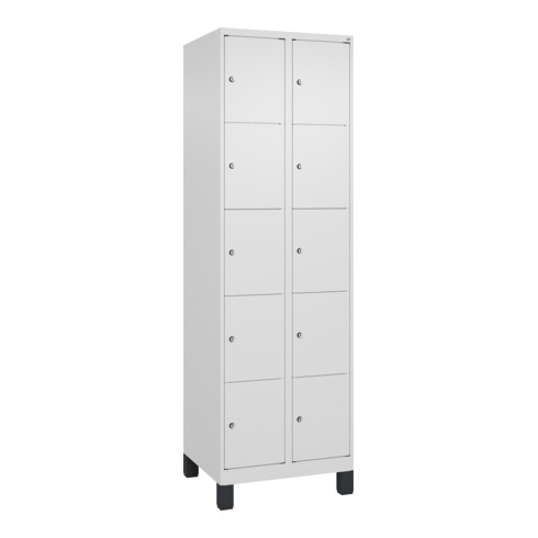 C+P Schließfachschrank Classic PLUS, Füße, 2 Abteile, 1950x600x500mm, 9016/9016 Innenhöhe Gefach oben (oberes 365 mm Front RAL 9016 Verkehrsweiß