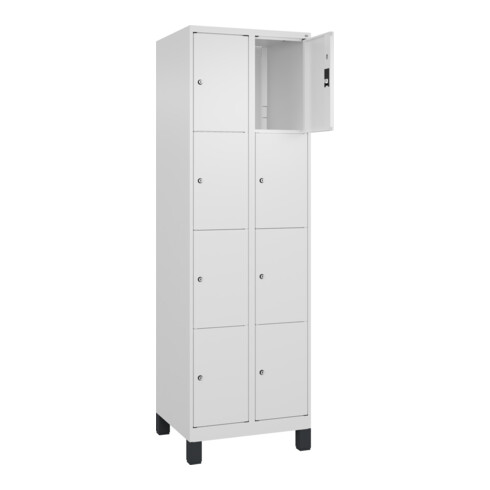 C+P Schließfachschrank Classic PLUS, Füße, 2 Abteile, 1950x600x500mm, 9016/9016 Innenhöhe Gefach oben (oberes 453 mm Front RAL 9016 Verkehrsweiß