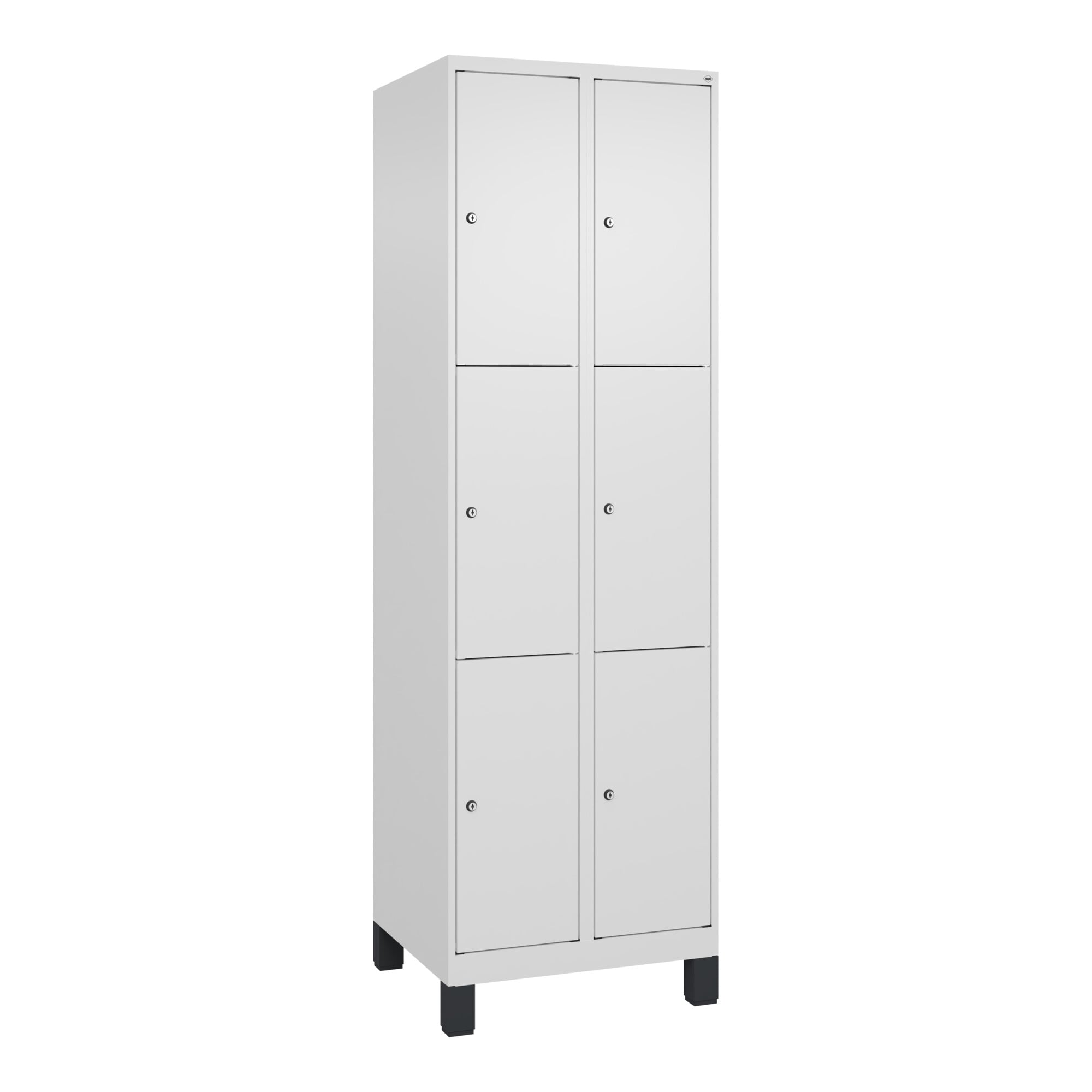 C+P Schließfachschrank Classic PLUS, Füße, 2 Abteile, 1950x600x500mm, 9016/9016 Innenhöhe Gefach oben (oberes 599 mm Front RAL 9016 Verkehrsweiß ; C +