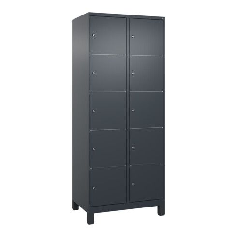 C+P Schließfachschrank Classic PLUS, Füße, 2 Abteile, 1950x800x500mm, 7016/7016 Innenhöhe Gefach oben (oberes 365 mm Front RAL 7016 Anthrazitgrau