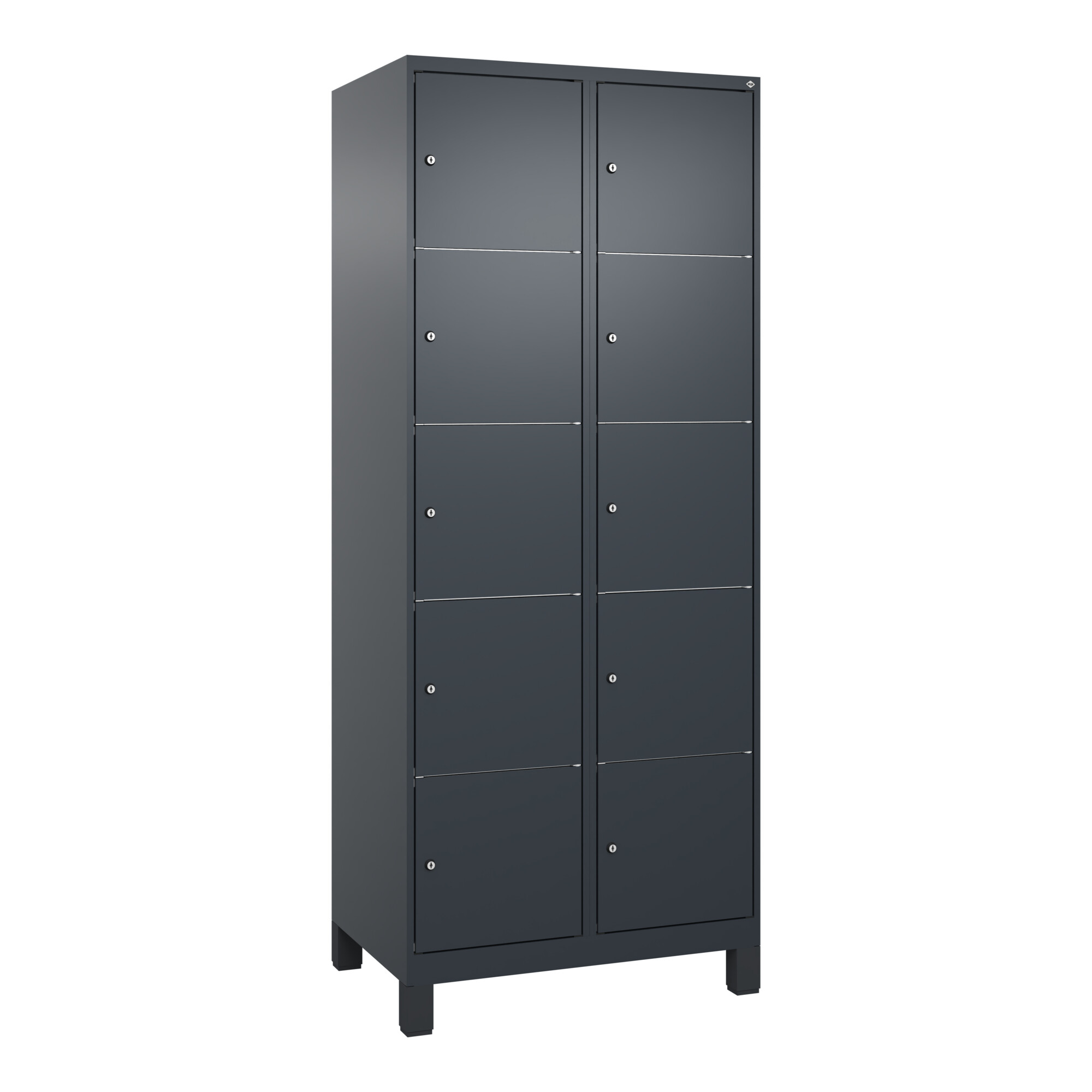 C+P Schließfachschrank Classic PLUS, Füße, 2 Abteile, 1950x800x500mm, 7016/7016 Innenhöhe Gefach oben (oberes 365 mm Front RAL 7016 Anthrazitgrau ; C